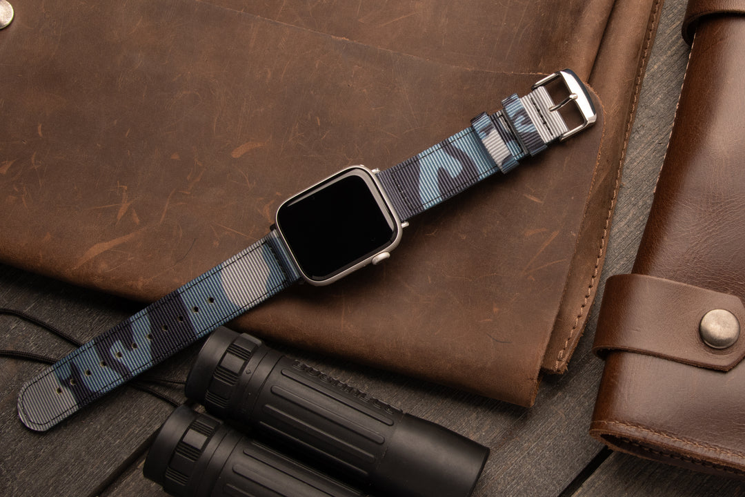 Apple Watch Nylon Watch Band - Blue Camo/Stainless