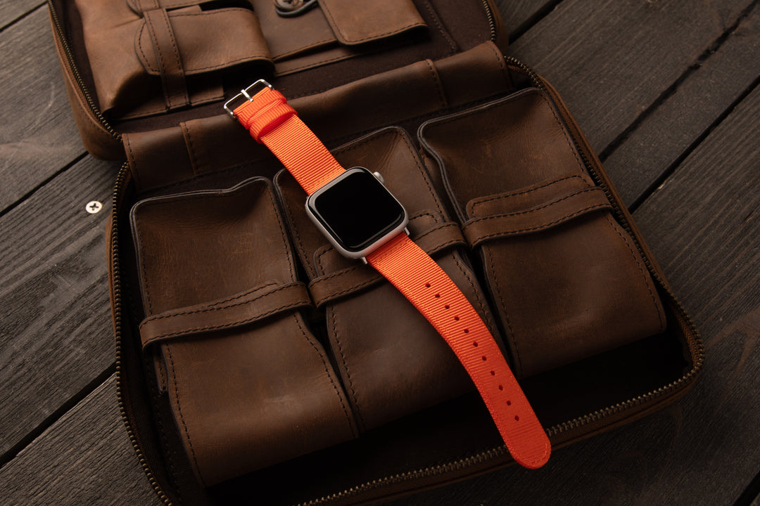 Apple Watch Nylon Watch Band - Orange/Stainless