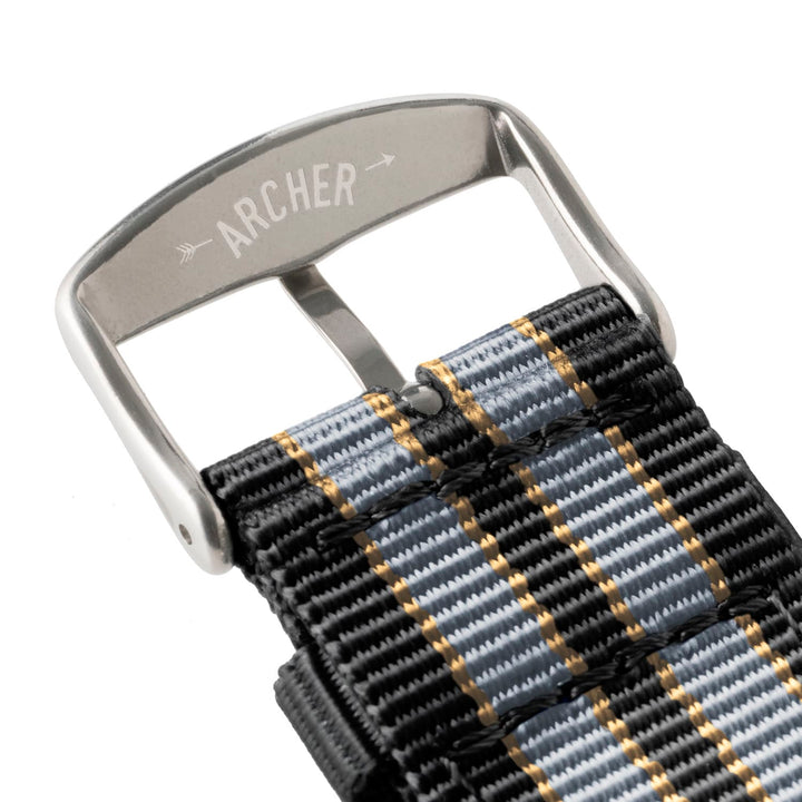 Quick Release Nylon Watch Band - Black/Gray/Gold – alternate view