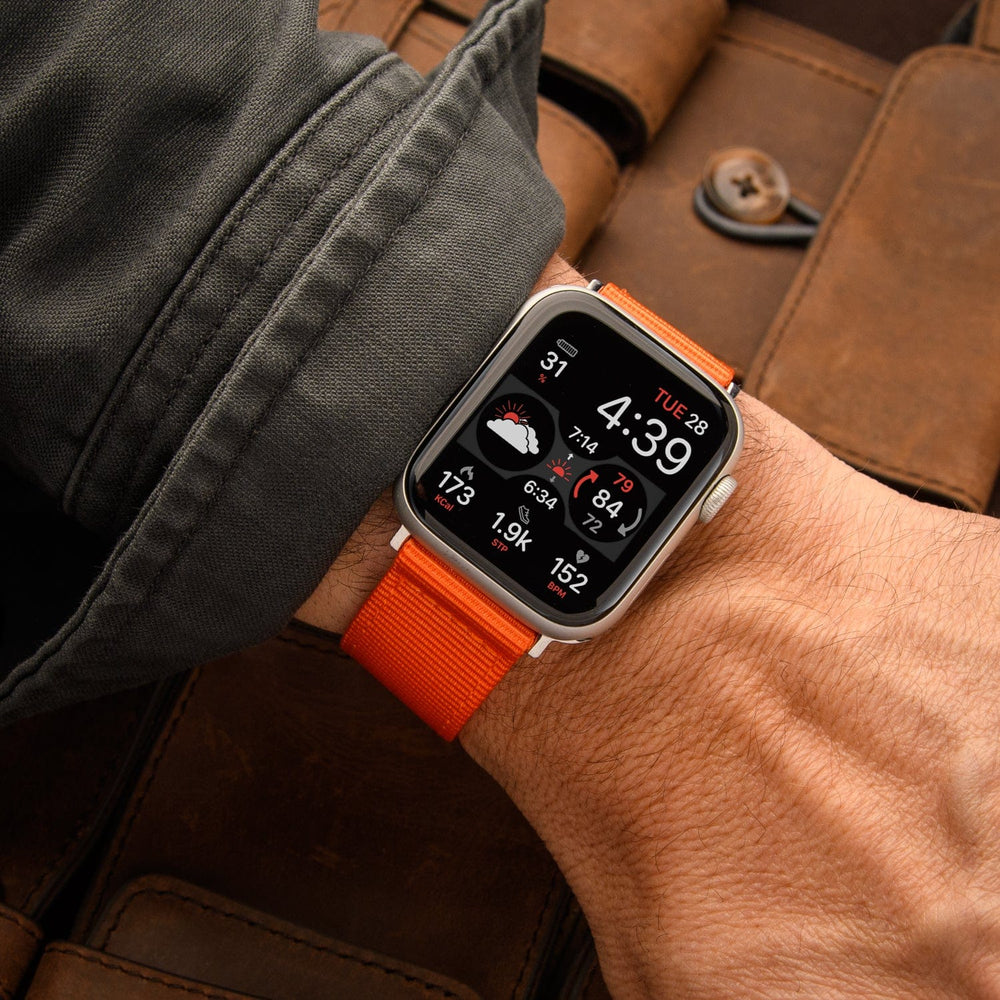 Apple Watch Nylon Watch Band - Orange/Stainless – lifestyle photo