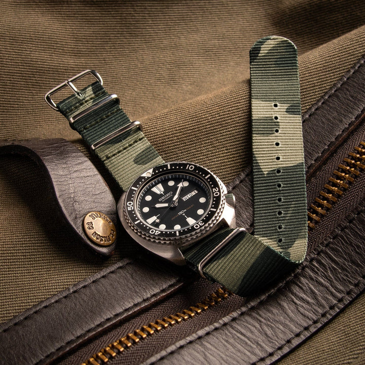 Classic Military Style Nylon Watch Band - Green Camo