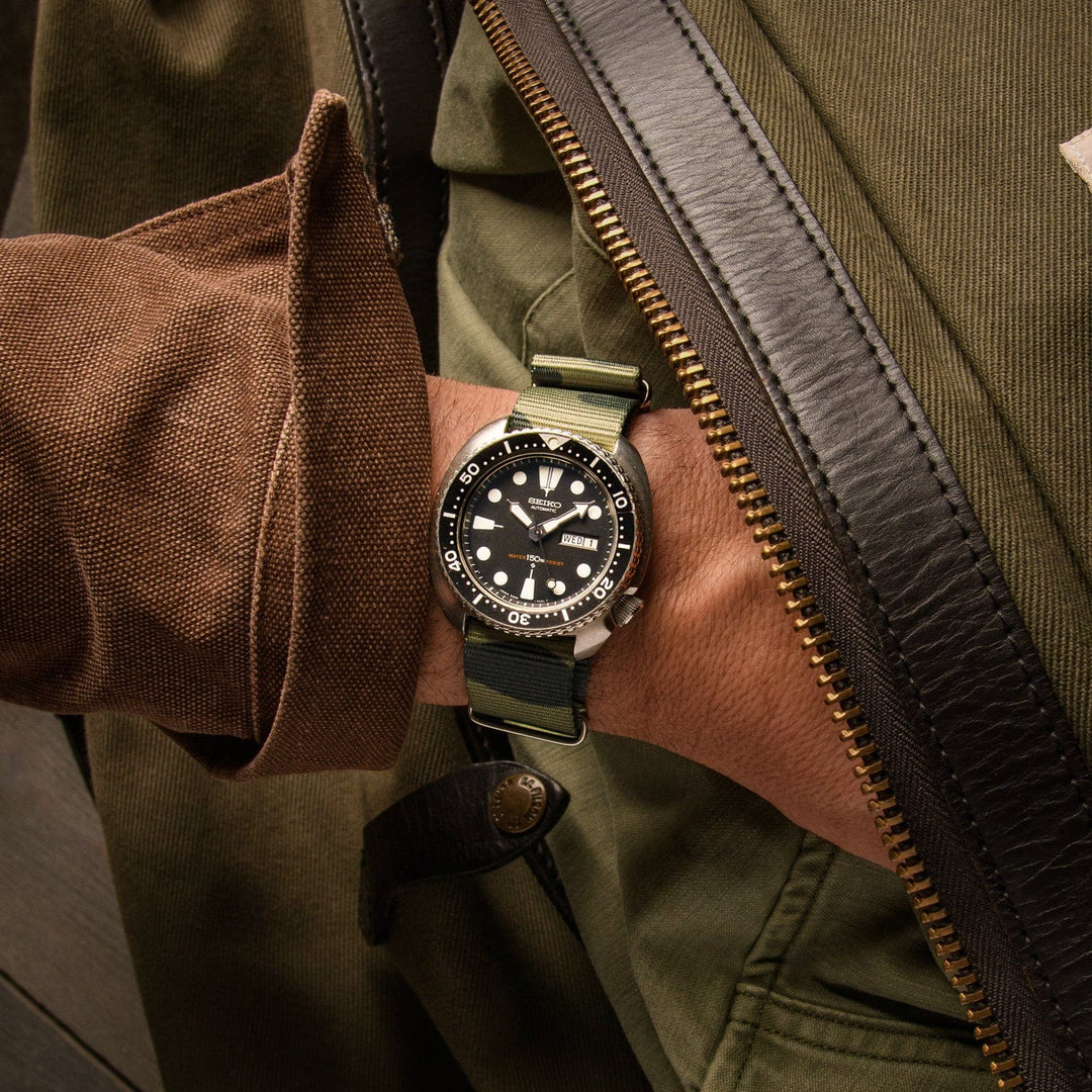 Classic Military Style Nylon Watch Band - Green Camo