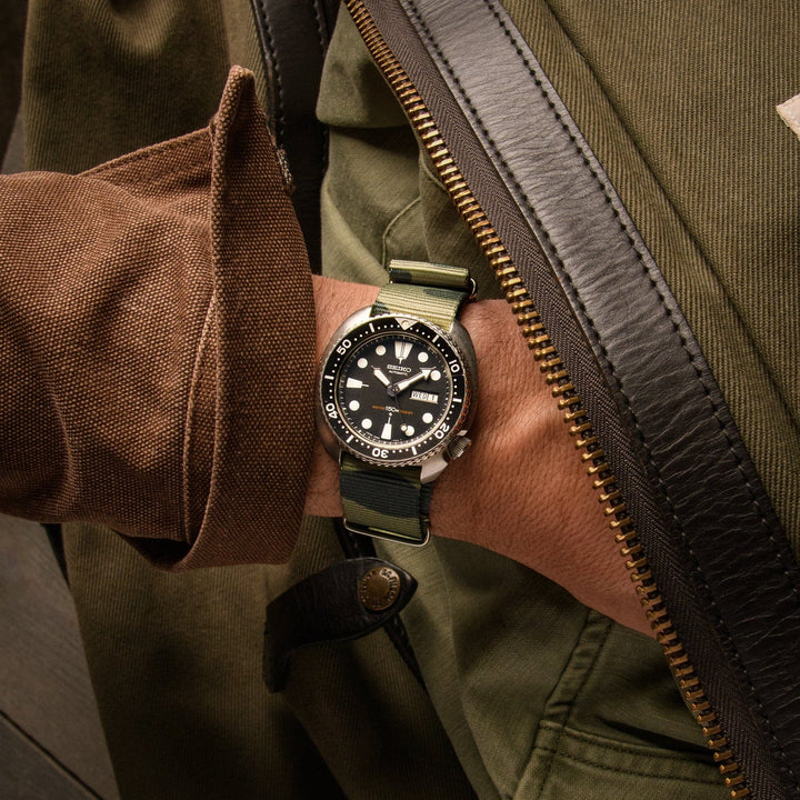 Classic Military Style Nylon Watch Band - Green Camo