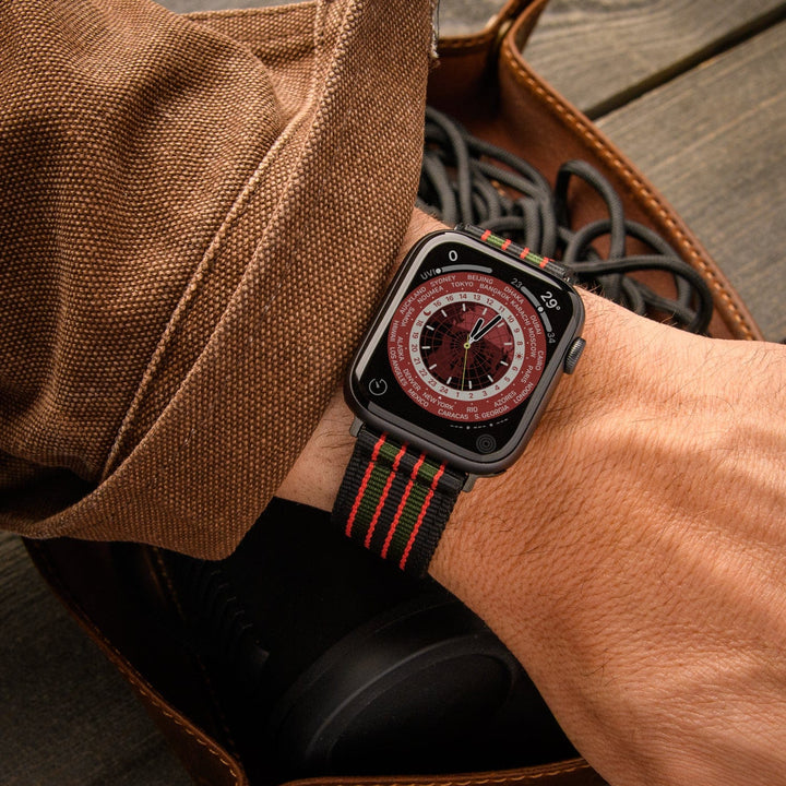 Apple Watch Nylon Watch Band - Black, Red, Green/Black