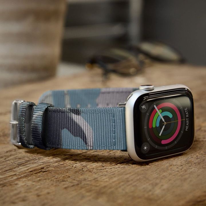 Apple Watch Nylon Watch Band - Blue Camo/Stainless