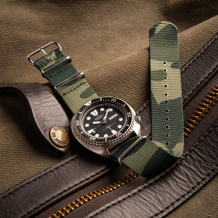 Classic Military Style Nylon Watch Band - Green Camo