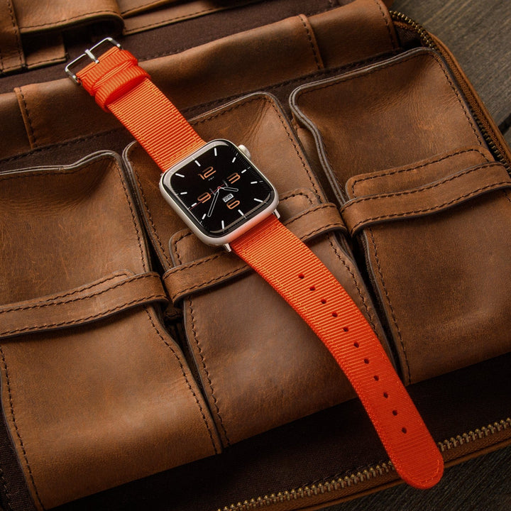 Apple Watch Nylon Watch Band - Orange/Stainless
