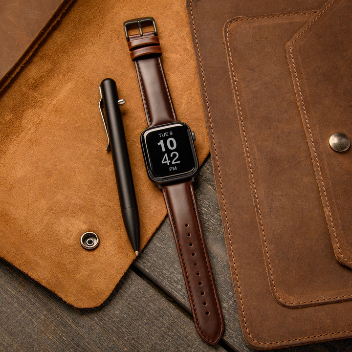 Apple Watch Leather Watch Band - Dark Chestnut/Matched/Space Gray