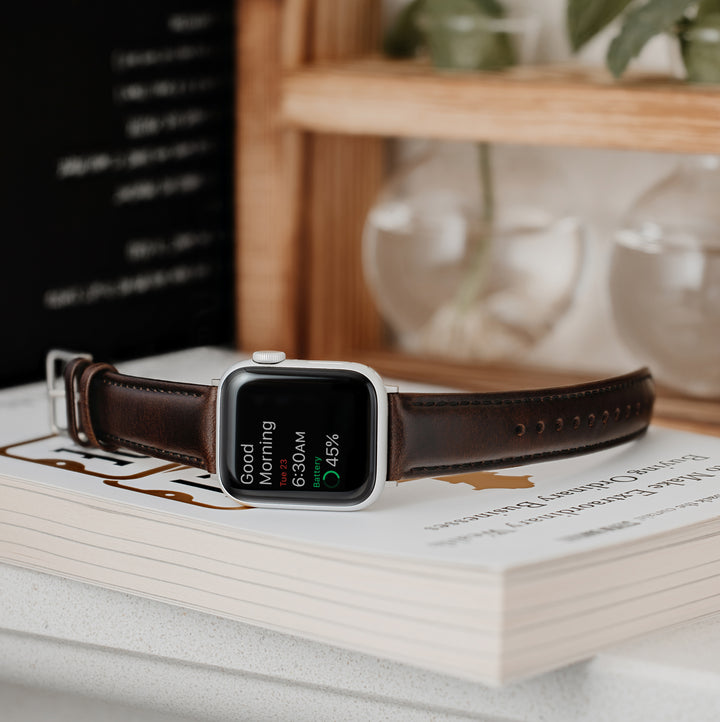 Apple Watch Leather Watch Band - Dark Chestnut/Matched/Silver Aluminum