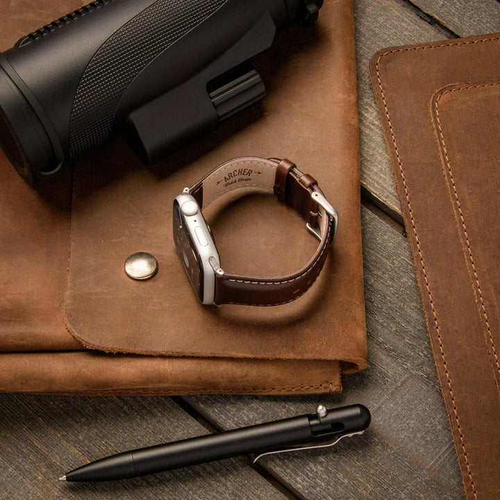 Apple Watch Leather Watch Band - Dark Chestnut/Natural/Silver Aluminum