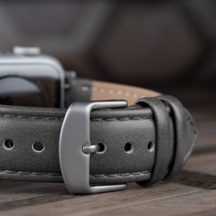 Apple Watch Leather Watch Band - Pewter Gray/Matched/Silver Aluminum