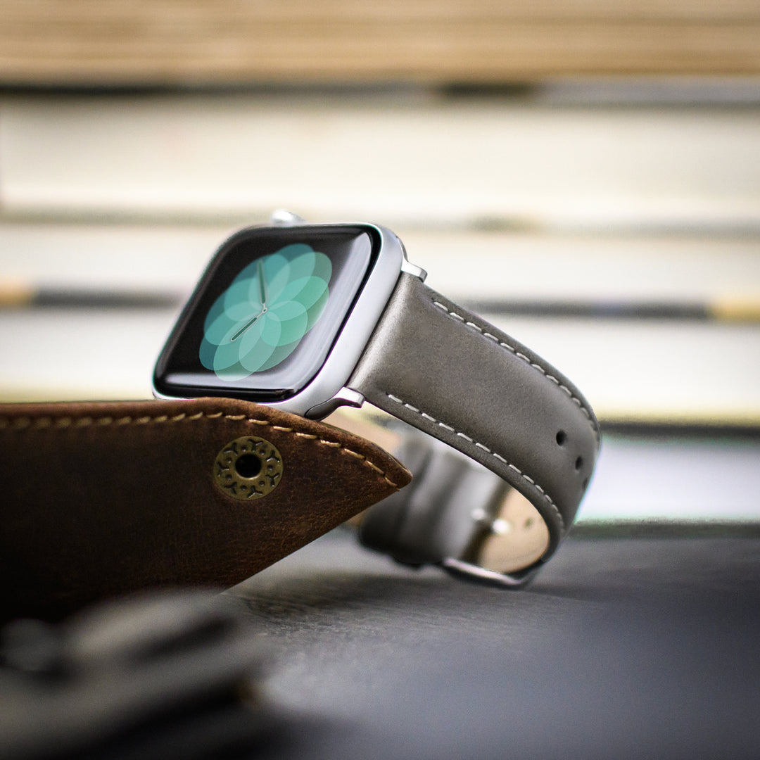 Apple Watch Leather Watch Band - Pewter Gray/Natural/Silver Aluminum