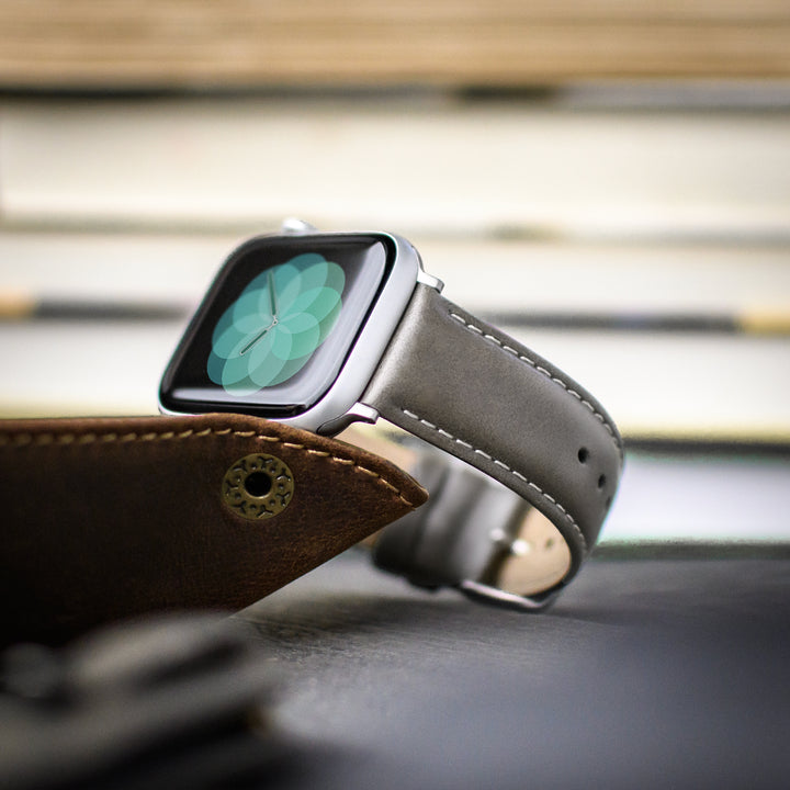 Apple Watch Leather Watch Band - Pewter Gray/Natural/Silver Aluminum