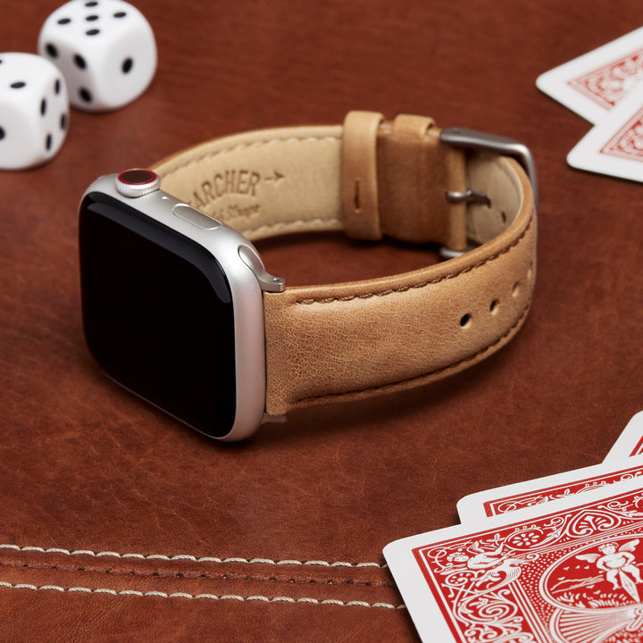 Apple Watch Leather Watch Band - Camel Tan/Matched/Silver Aluminum