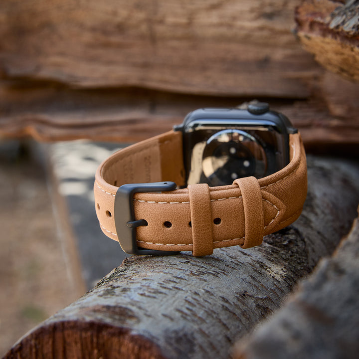Apple Watch Leather Watch Band - Camel Tan/Natural/Space Gray