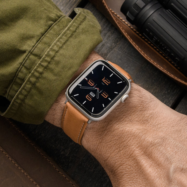 Apple Watch Leather Watch Band - Camel Tan/Natural/Silver Aluminum