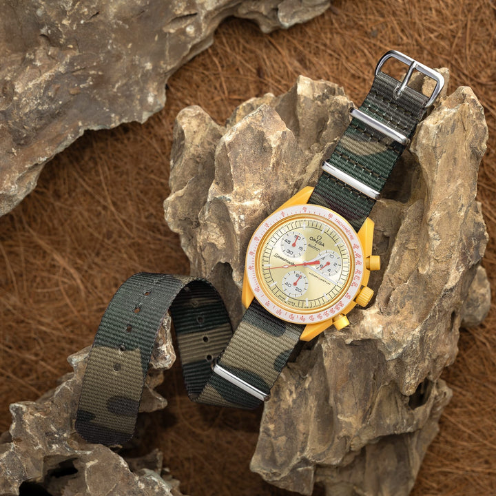 Classic Military Style Nylon Watch Band - Green Camo – lifestyle photo