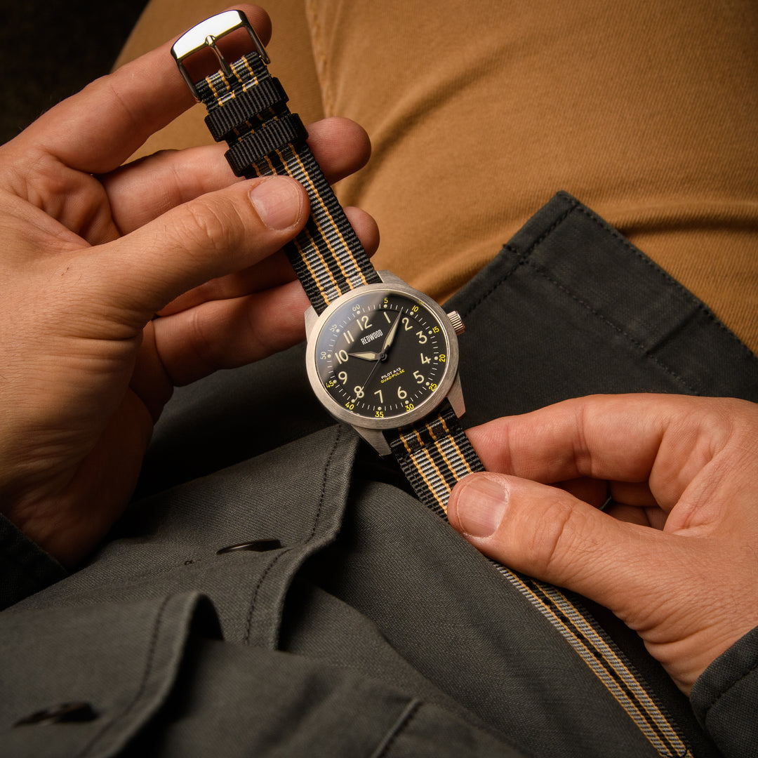 Quick Release Nylon Watch Band - Black/Gray/Yellow