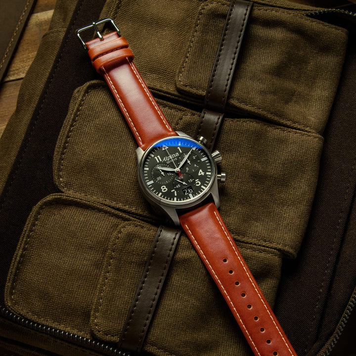 Quick Release Leather Watch Band - Cognac/Natural – lifestyle photo