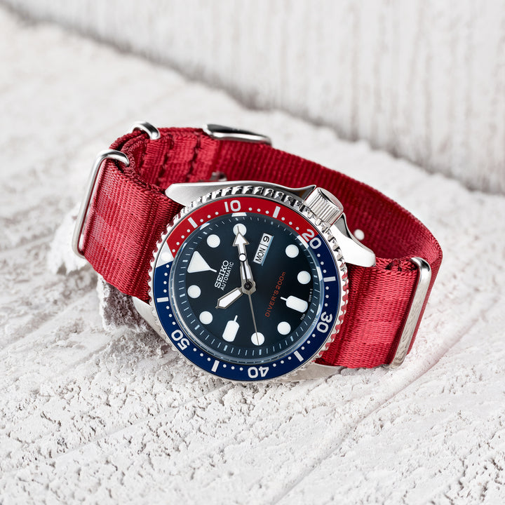 Seat Belt Nylon NATO Watch Band - Red, Stainless Hardware