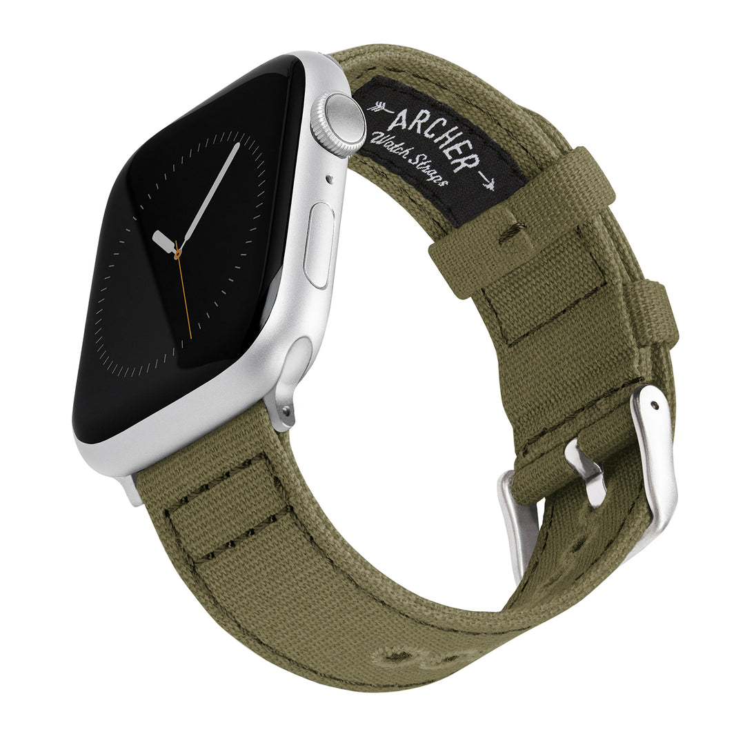 Apple Watch Canvas Watch Band - Faded Olive/Silver Aluminum – main product photo