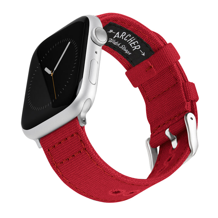 Apple Watch Canvas Watch Band - Carmine Red/Silver Aluminum – main product photo