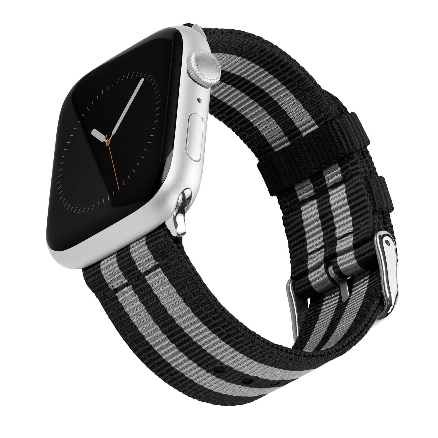 Apple Watch Nylon Watch Band in Black and Gray (James Bond)/Stainless – product shot