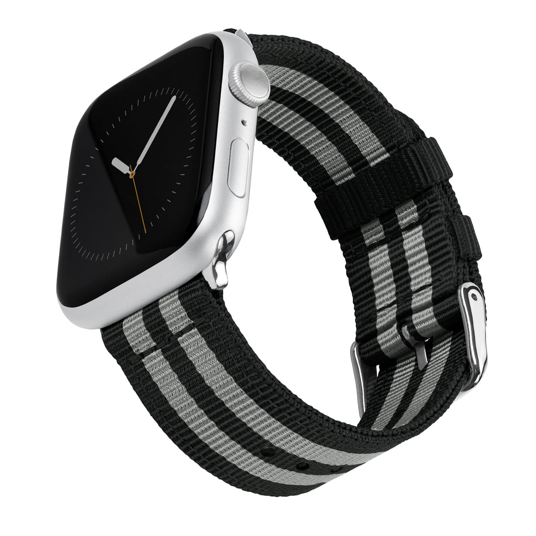 Apple Watch Nylon Watch Band in Black and Gray (James Bond)/Stainless – product shot
