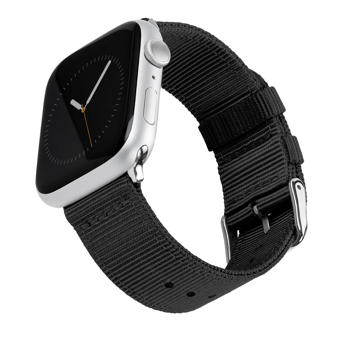 Apple Watch Nylon Watch Band in Black/Stainless – product shot