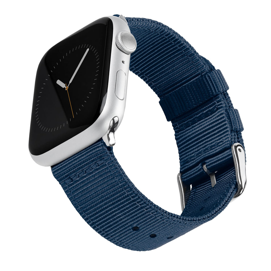 Apple Watch Nylon Watch Band in Navy/Stainless – product shot