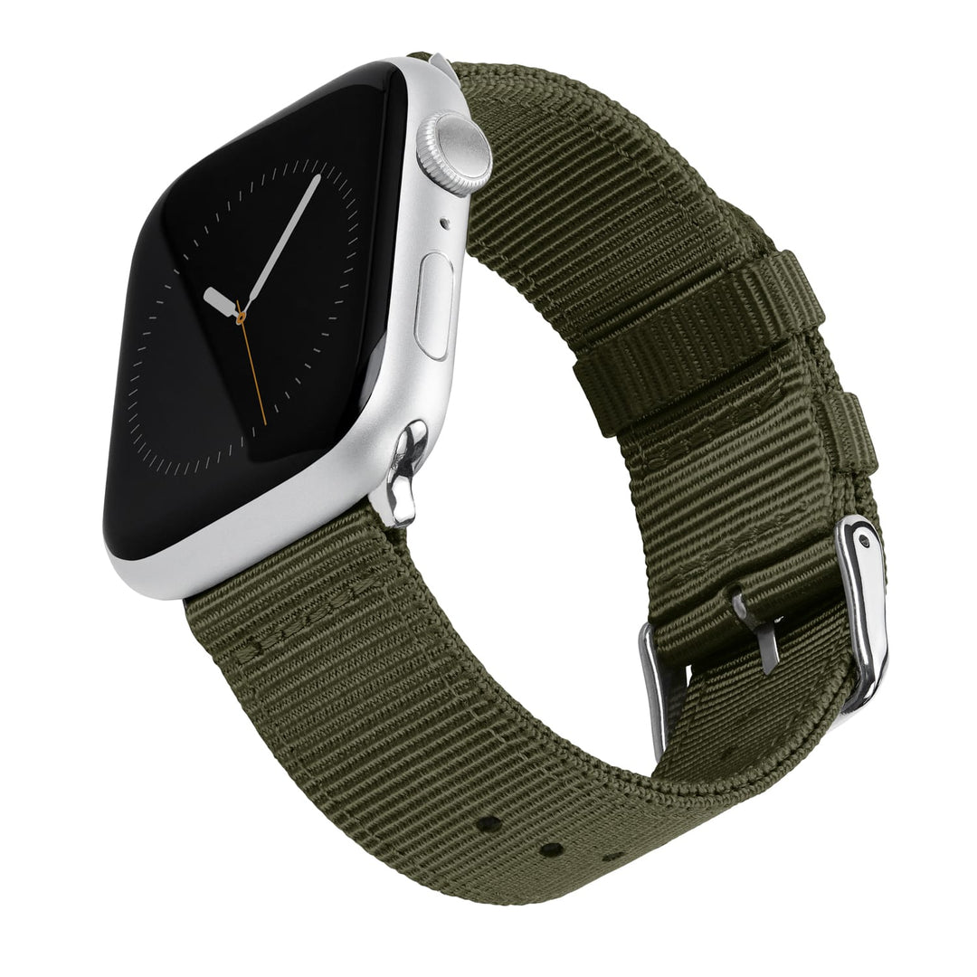 Apple Watch Nylon Watch Band in Olive/Stainless – product shot