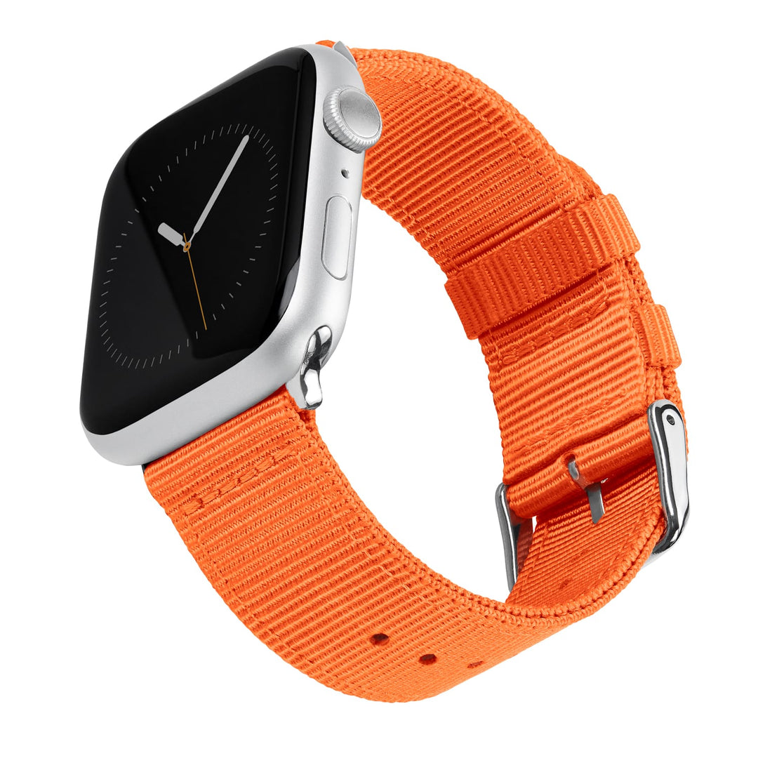 Apple Watch Nylon Watch Band in Orange/Stainless – product shot