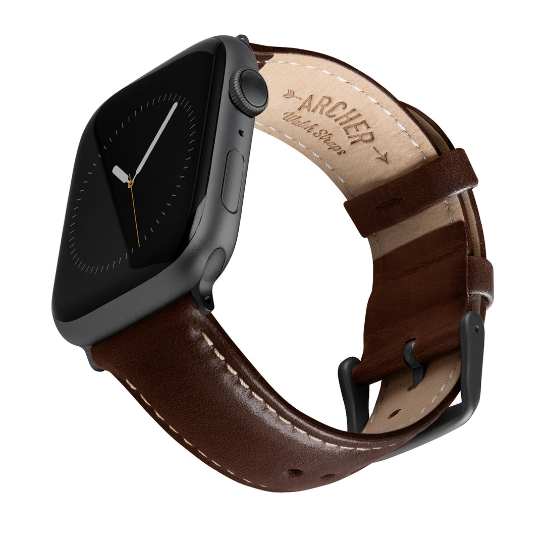 Apple Watch Leather Watch Band - Dark Chestnut/Natural/Space Gray – main product photo