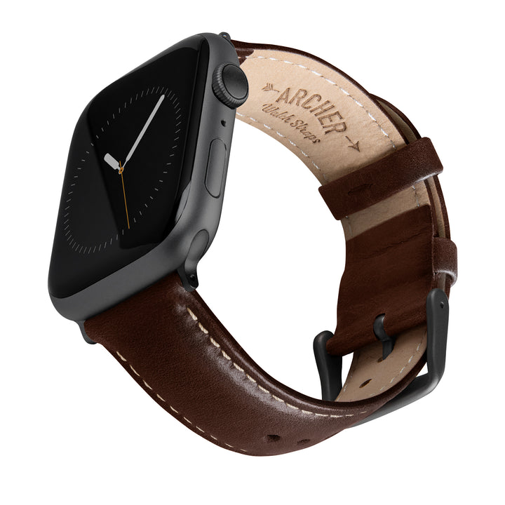 Apple Watch Leather Watch Band - Dark Chestnut/Natural/Space Gray – main product photo