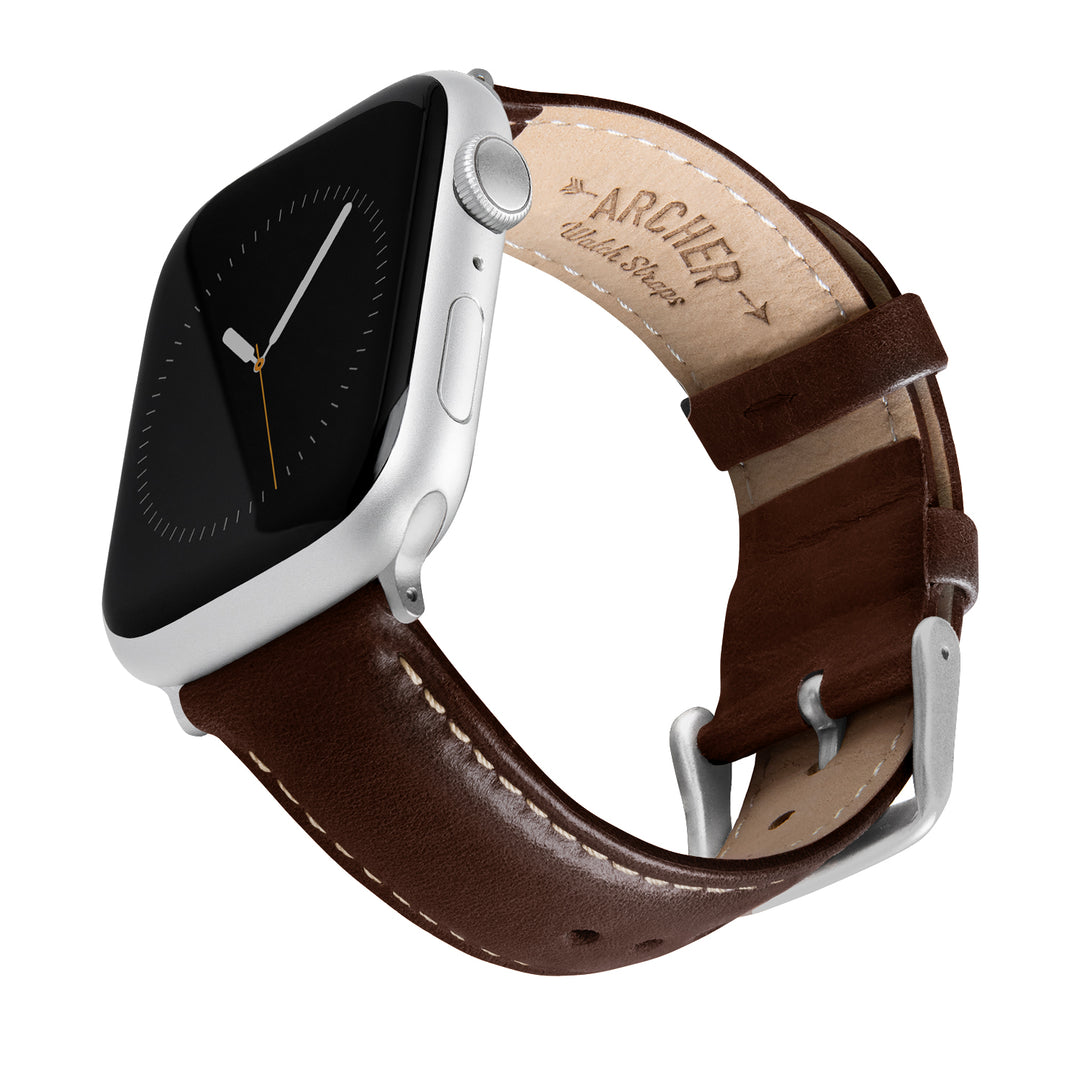 Apple Watch Leather Watch Band - Dark Chestnut/Natural/Silver Aluminum – main product photo