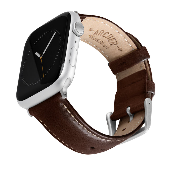Apple Watch Leather Watch Band - Dark Chestnut/Natural/Silver Aluminum – main product photo