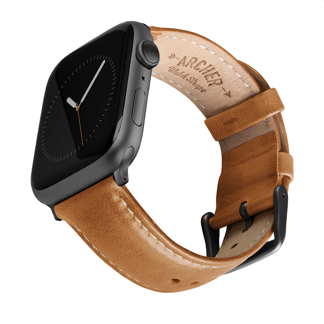 Apple Watch Leather Watch Band - Camel Tan/Natural/Space Gray – main product photo