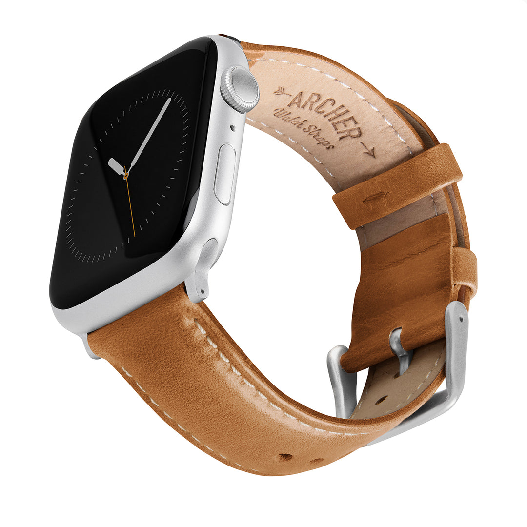 Apple Watch Leather Watch Band - Camel Tan/Natural/Silver Aluminum – main product photo