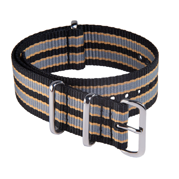 Classic Military Style Nylon Watch Band - Black/Gray/Yellow