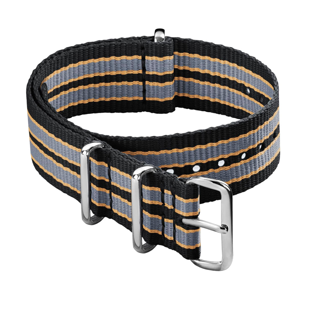 Classic Military Style Nylon Watch Band - Black/Gray/Gold – main product photo