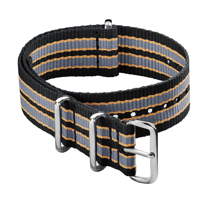 Classic Military Style Nylon Watch Band - Black/Gray/Gold – main product photo