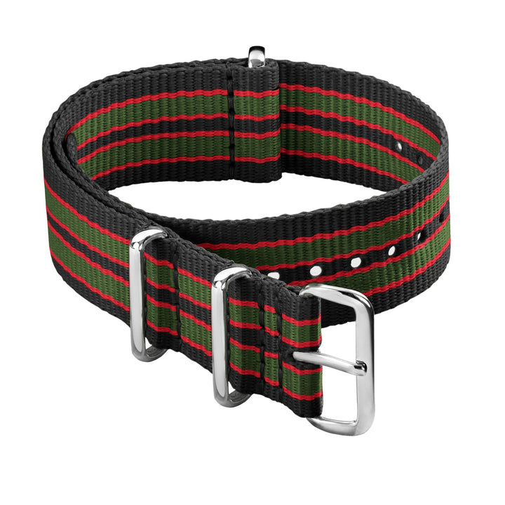Classic Military Style Nylon Watch Band - Black/Red/Green (Vintage Bond) – main product photo