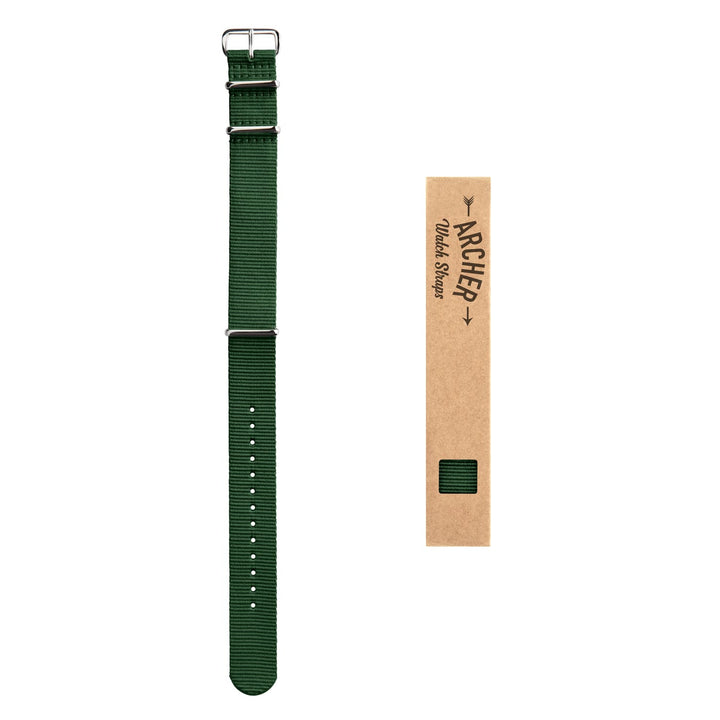 Classic Military Style Nylon Watch Band - Forest Green – overhead flat lay