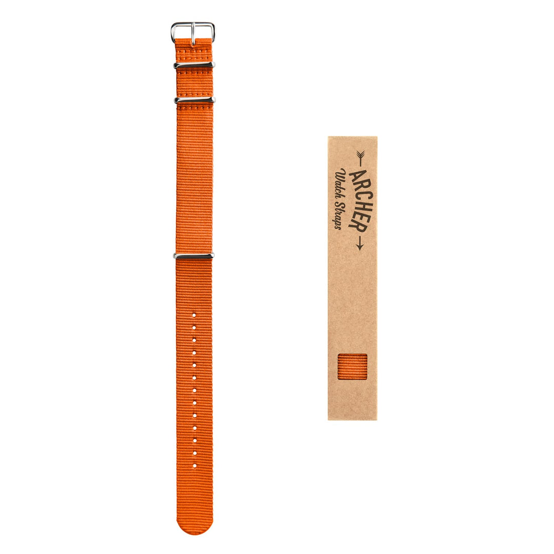 Classic Military Style Nylon Watch Band - Orange – overhead flat lay