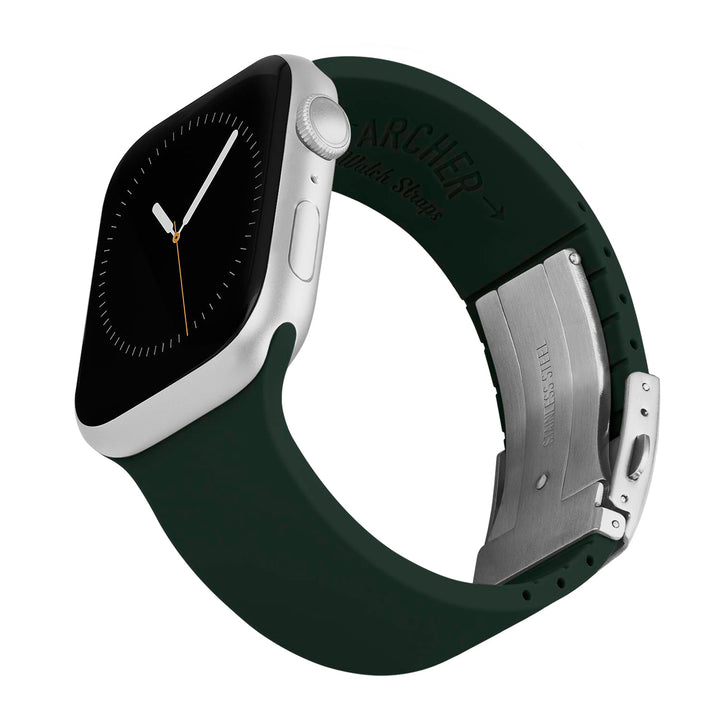 Apple Watch Custom Fit Silicone Watch Band - British Racing Green/Silver – reverse side view