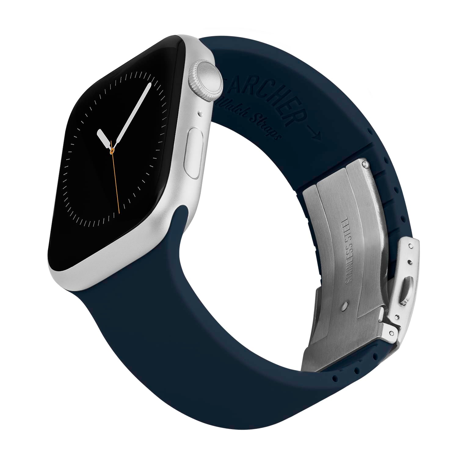 Apple Watch Custom Fit Silicone Watch Band - Midnight Blue/Silver – reverse side view