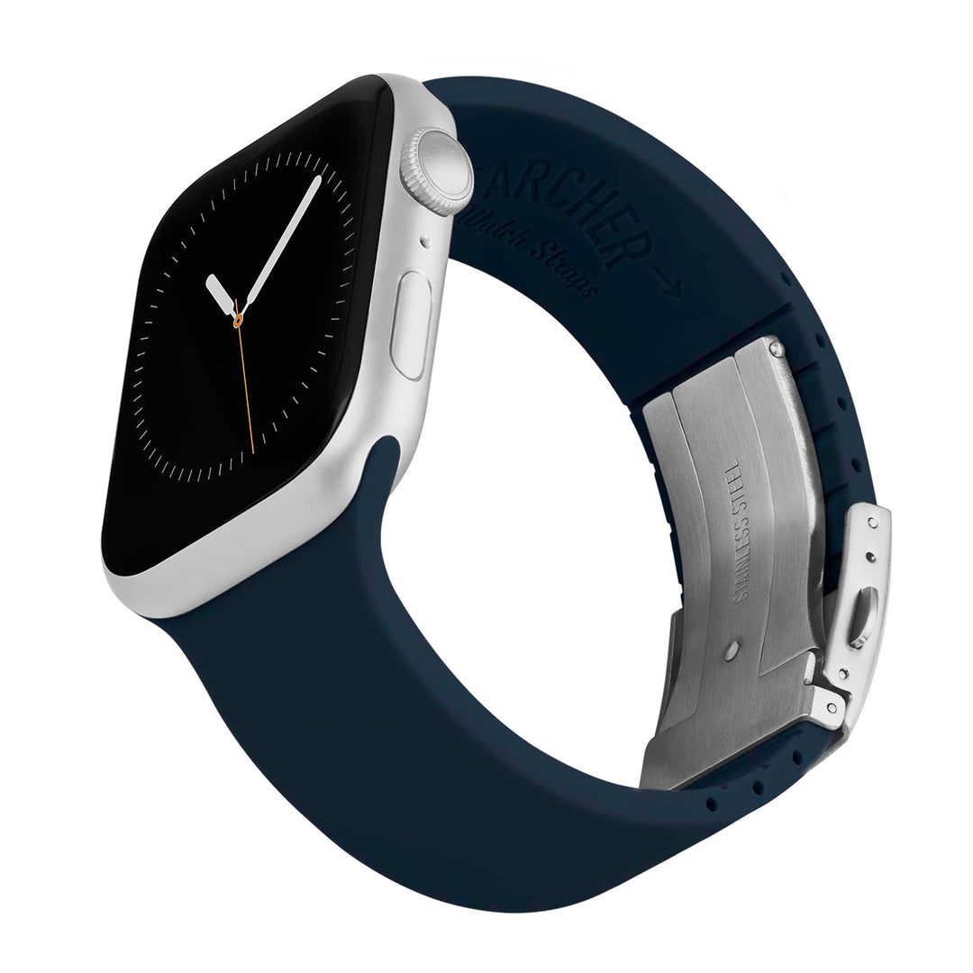Apple Watch Custom Fit Silicone Watch Band - Midnight Blue/Silver – reverse side view