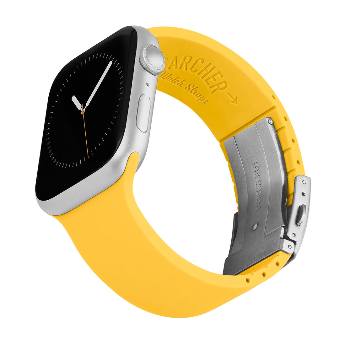 Apple Watch Custom Fit Silicone Watch Band - Naples Yellow/Silver – reverse side view