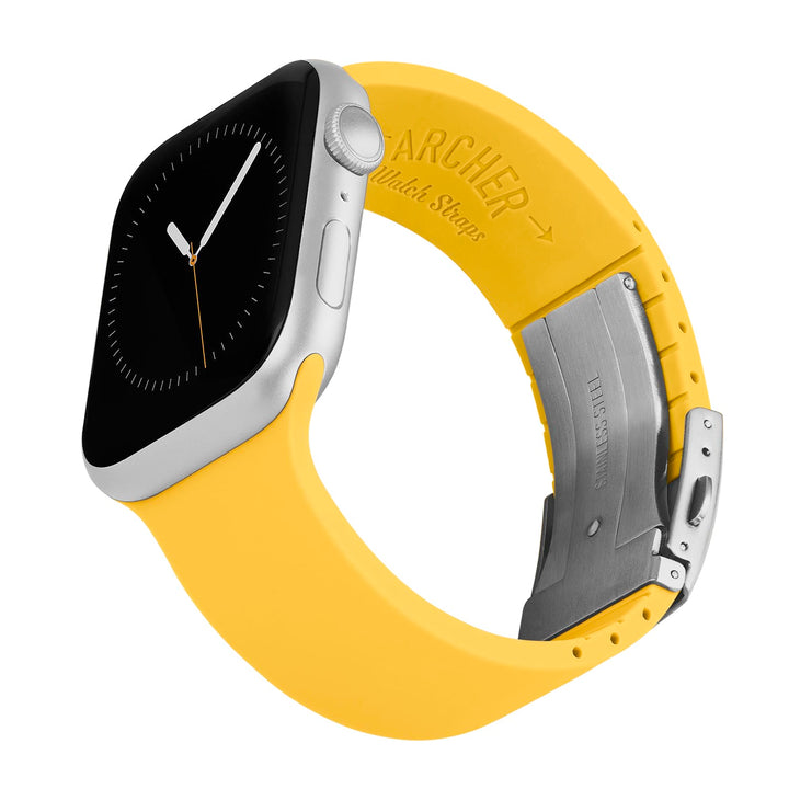 Apple Watch Custom Fit Silicone Watch Band - Naples Yellow/Silver – reverse side view