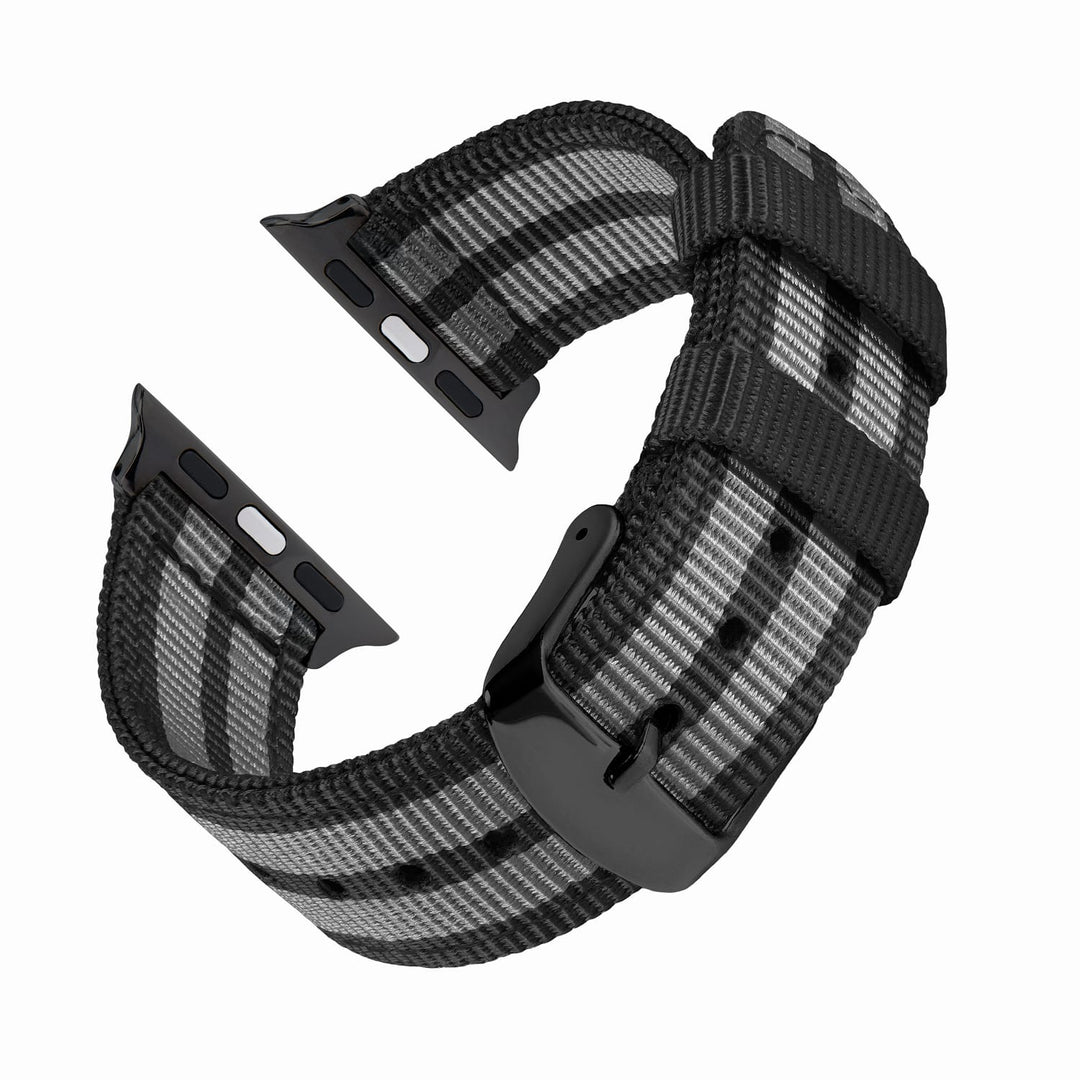Apple Watch Nylon Watch Band in Black and Gray (James Bond)/Black – reverse side